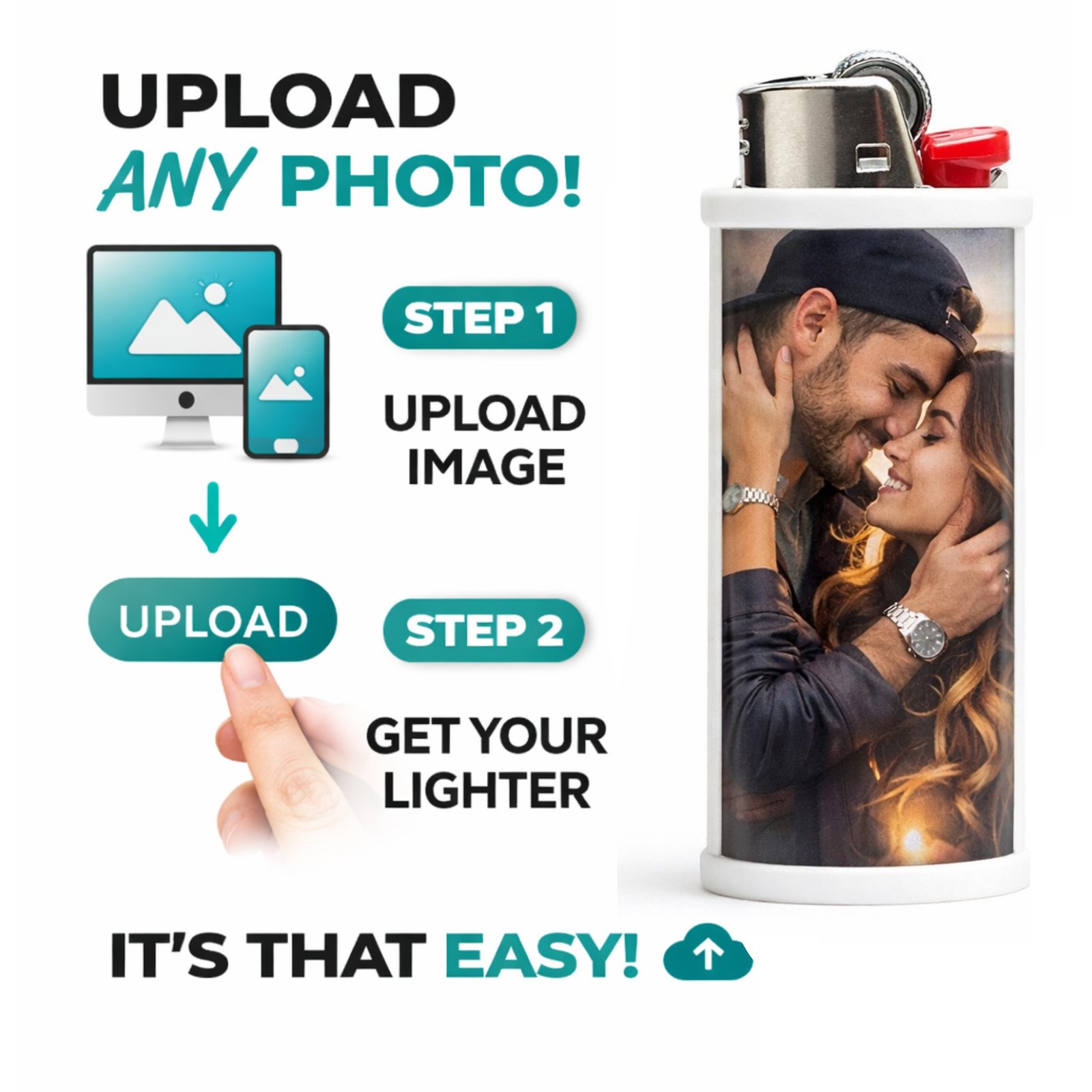 upload any photo on your custom metal lighter case with personalized photo design